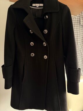 Kenneth Cole Black Double-Breasted Pea Coat
